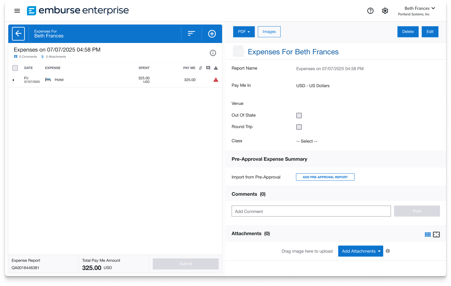 Emburse Expense Enterprise home