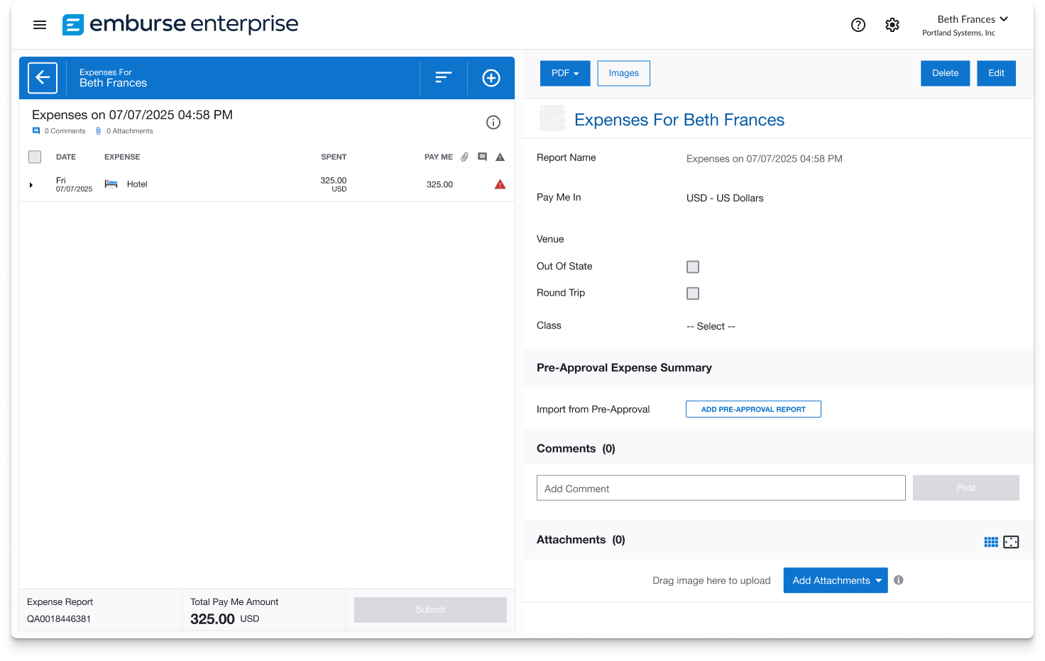 Emburse Expense Enterprise home
