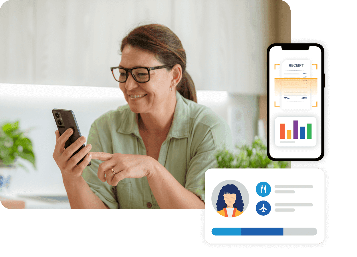 a woman wearing glasses is looking at a receipt on her phone