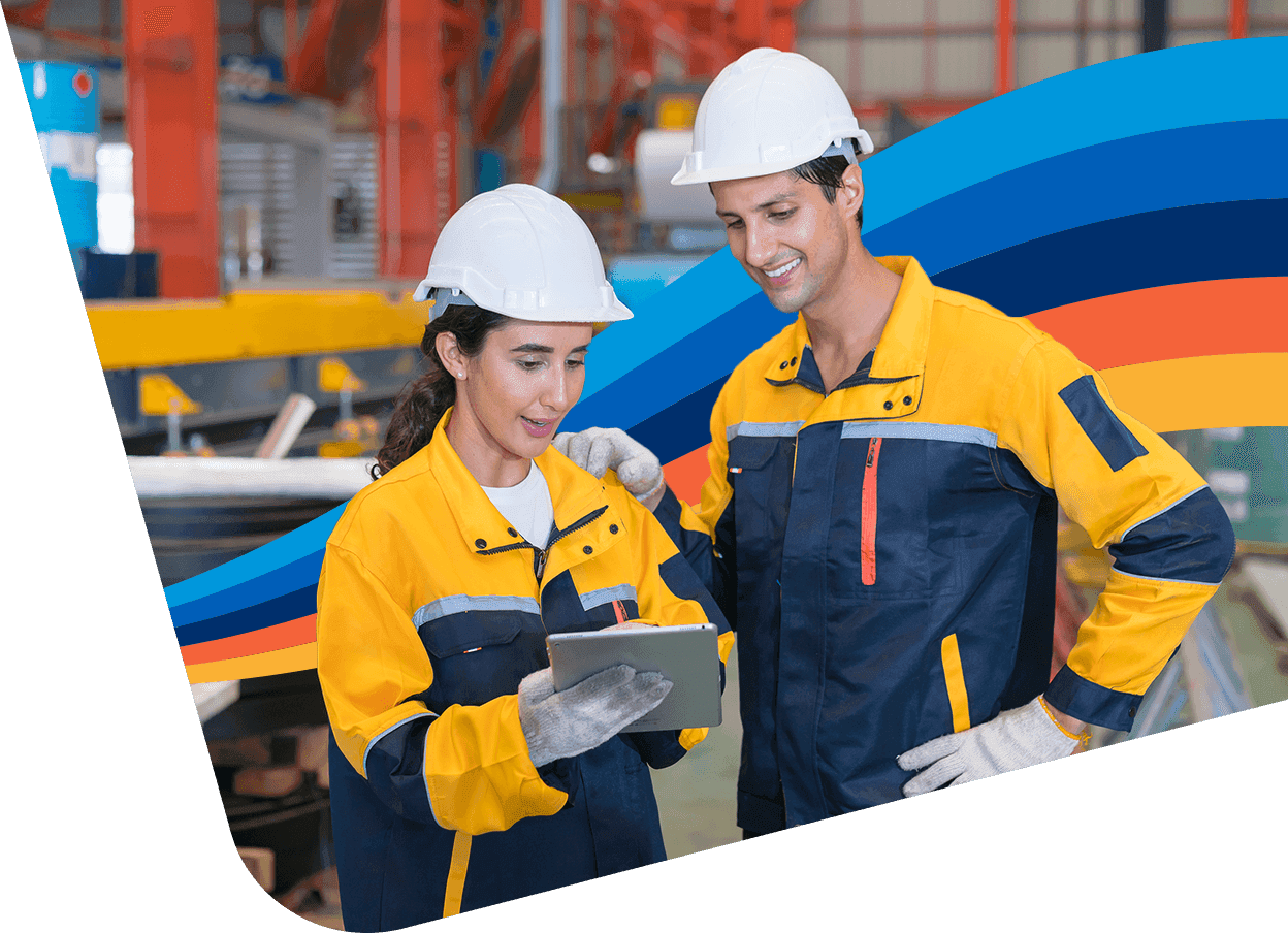 Two construction workers analyzing expenses