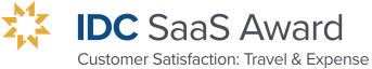 a logo for the idc saas award that says customer satisfaction travel & expense